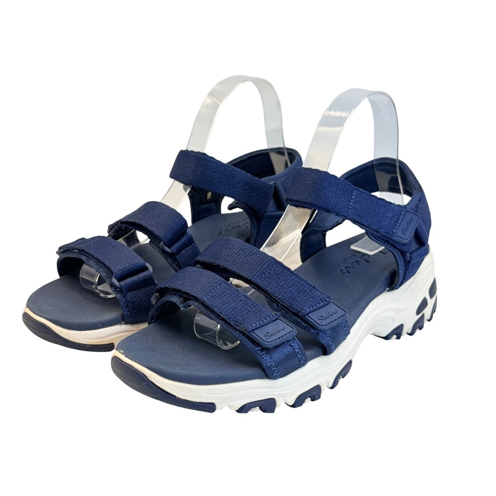 Skechers D Lites Fresh Catch Navy Blue Strappy Yoga Foam Sporty Sandals Womens 9